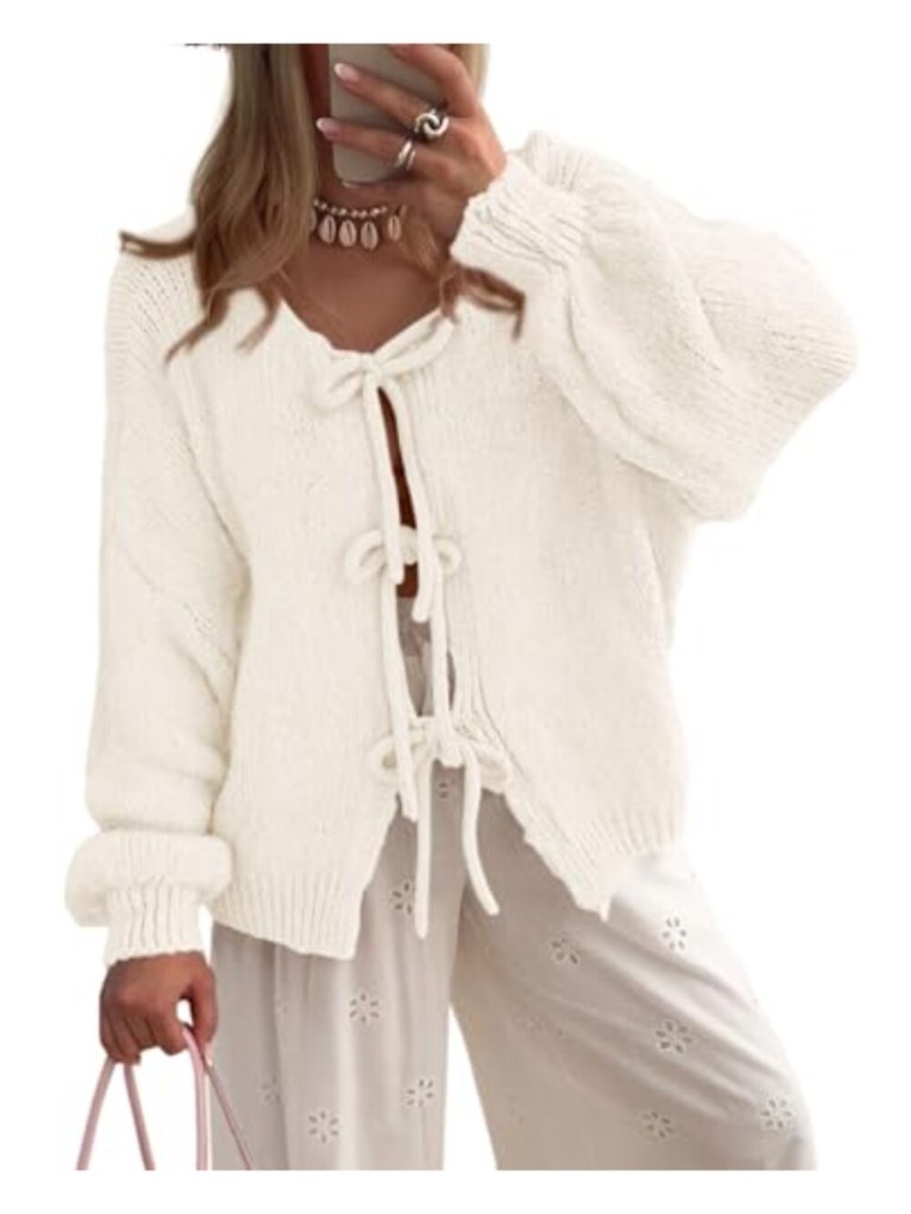 PRETTYGARDEN Women's Tie Front Bow Cardigan Sweater